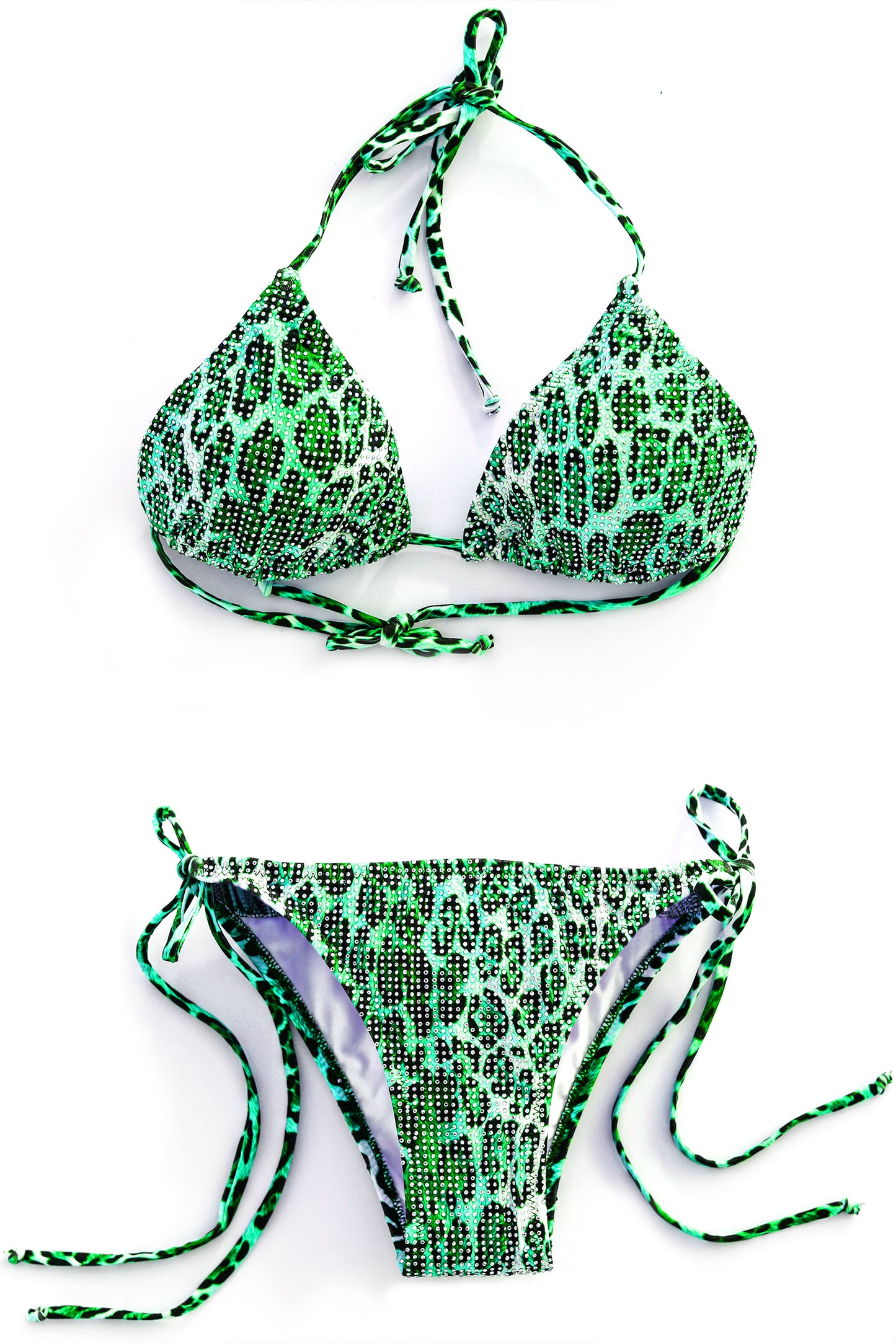 Green leopard crystal bikini