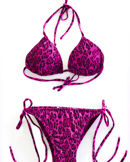 Pink leopard crystal bikini