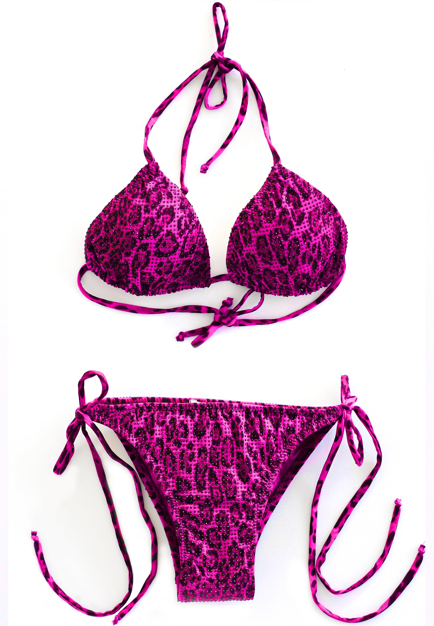 Pink leopard crystal bikini