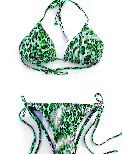 Green leopard crystal  bikini